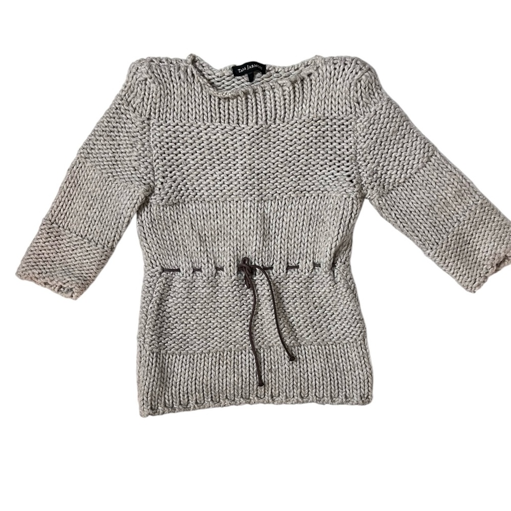 Tara Jarmon Oatmeal Tan Short Sleeve Wool Alpaca Sweater Small